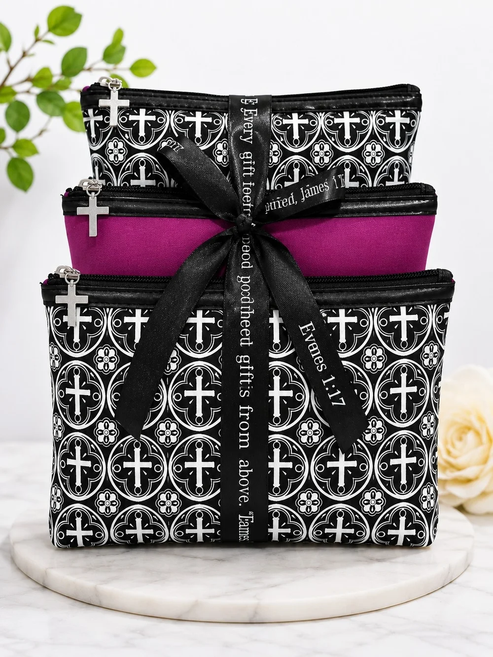 ✨ Christian Faith-Based 3-Piece Cosmetic Bag Set